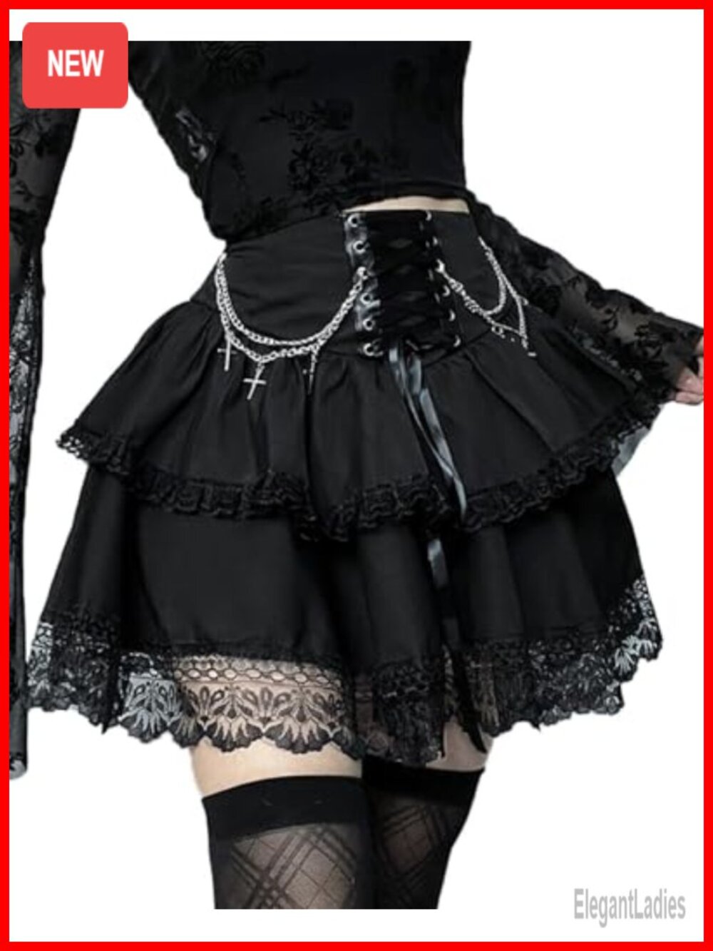 Polyester Spandex Gothic Ruffle Mini Skirt High Waist A-Line Punk Party